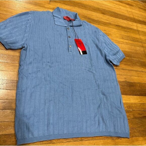REVOLVE HUGO BOSS Vintage Knit Light Blue Polo Collared Shirt - Picture 10 of 12